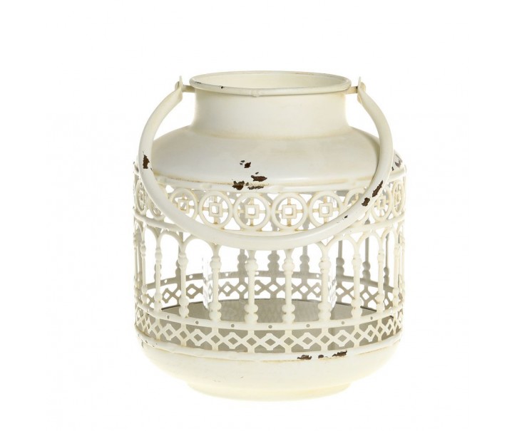 Krémová antik kovová lucerna Fleur-de-pot - Ø14*16 cm Chic Antique