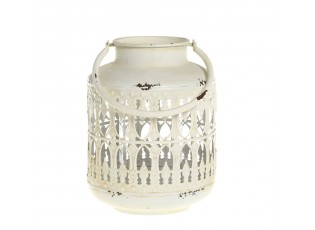 Krémová antik kovová lucerna Fleur-de-pot - Ø14*19 cm