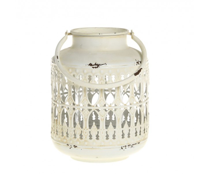 Krémová antik kovová lucerna Fleur-de-pot - Ø14*19 cm Chic Antique