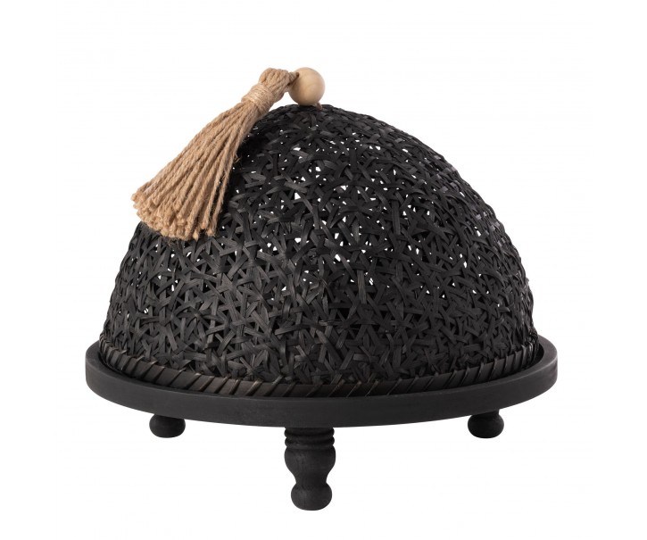Černý dřevěný podnos s poklopem Hood - Ø30 * 25 cm J-Line by Jolipa