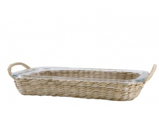 Skleněný pekáč v proutěném košíku Typha - 39*24*5 cm 