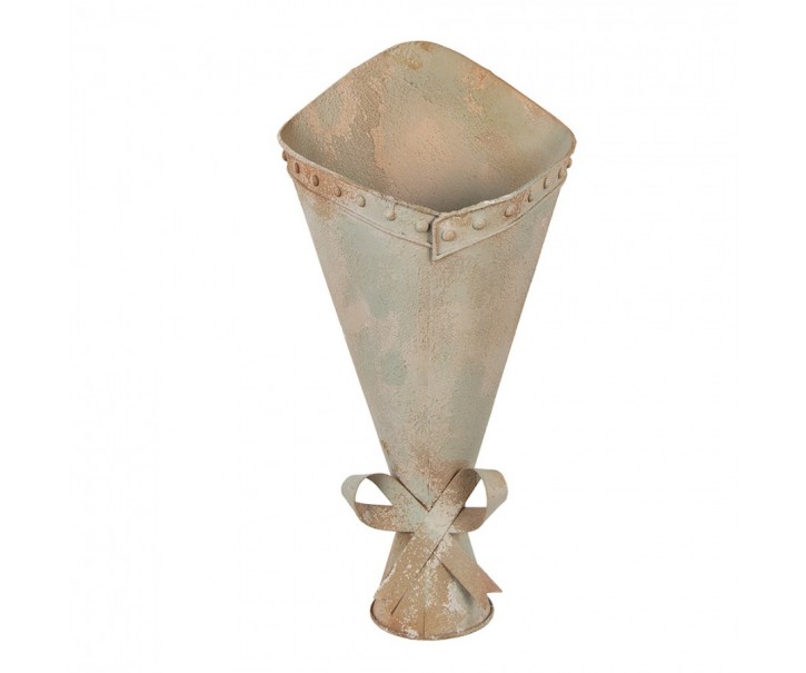 Zelený antik kovový nástěnný držák na květiny - 31*23*32 cm Clayre & Eef
