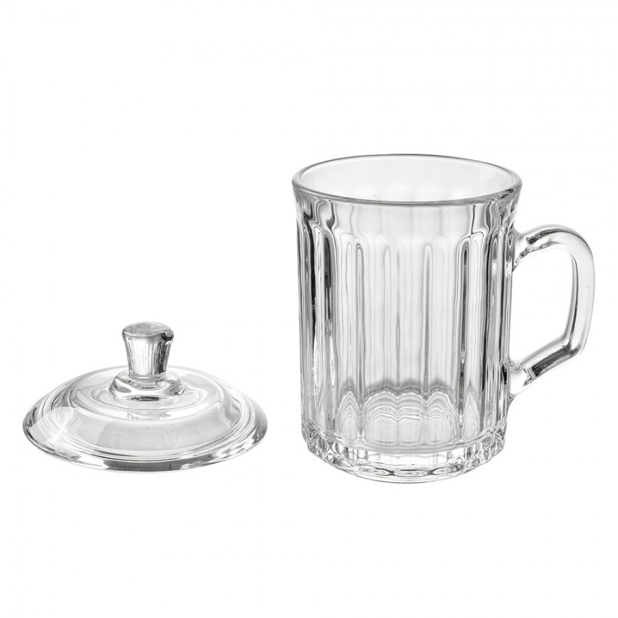 Skleněný hrnek s vroubky a víčkem - 11*9*15 cm / 250 ml Clayre & Eef Skleněný hrnek s vroubky a víčkem - 11*9*15 cm / 250 ml Clayre & Eef