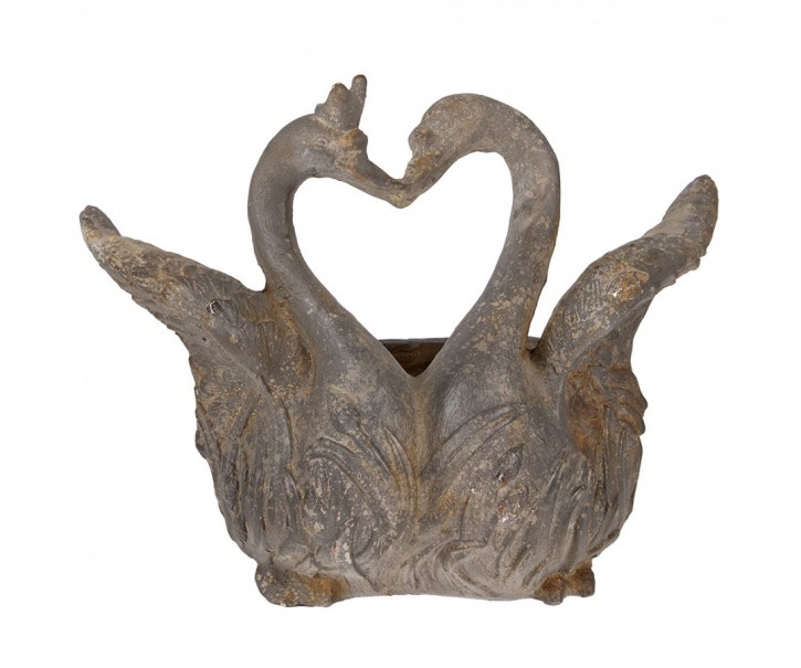 Šedý antik květináč zamilovaných labutí Swan Baroque - 49*27*37 cm Clayre & Eef