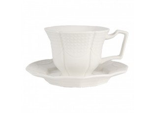 Bílý keramický šálek s podšálkem - 12*9*6 / Ø 14*2 cm / 175 ml