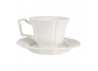 Bílý keramický šálek s podšálkem - 12*9*6 / Ø 14*2 cm / 175 ml