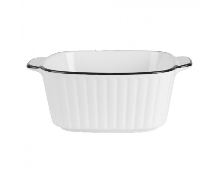 Bílá keramická miska s vroubky a černým okrajem - 15*12*5 cm / 400 ml Clayre & Eef