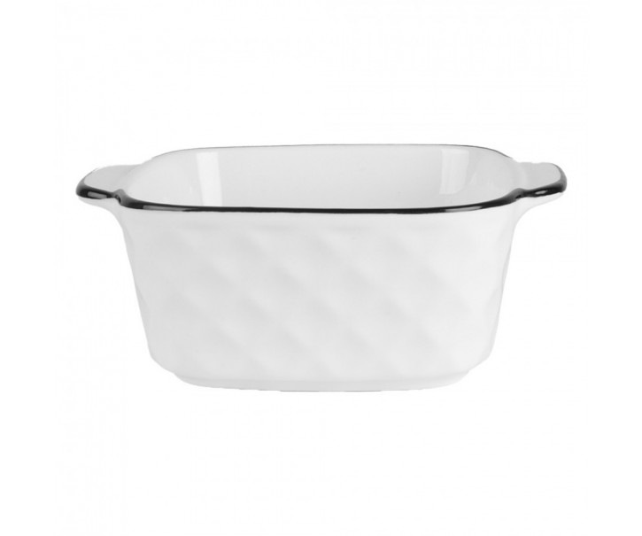 Bílá keramická miska s oušky a černým okrajem - 15*12*5 cm / 400 ml Clayre & Eef