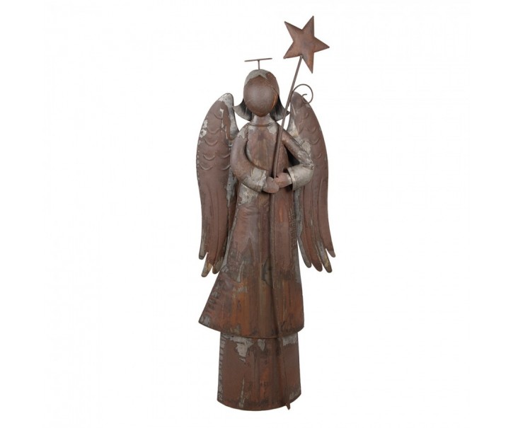 Hnědo-rezavá kovová dekorace anděl s hvězdou Angel - 48*18*133 cm Clayre & Eef
