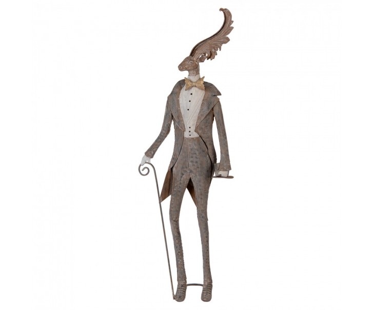 Šedá antik kovová dekorace jelen Deer - 27*15*84 cm Clayre & Eef