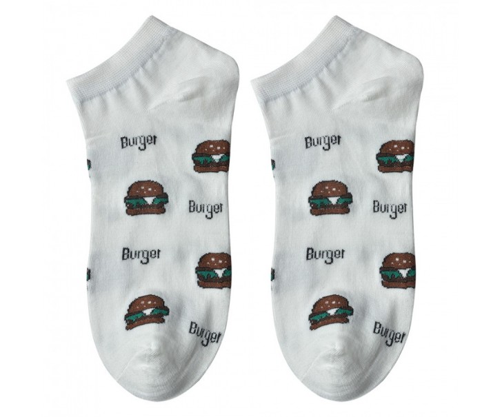 Bílé veselé kotníkové ponožky Hamburgers - 36-41 Clayre & Eef