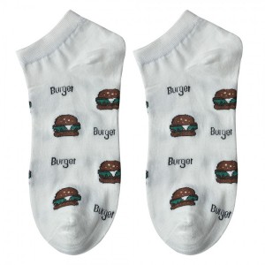 Bílé veselé kotníkové ponožky Hamburgers - 36-41