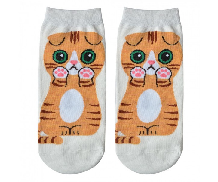 Bílé veselé kotníkové ponožky kočka Cat - 36-41 Clayre & Eef