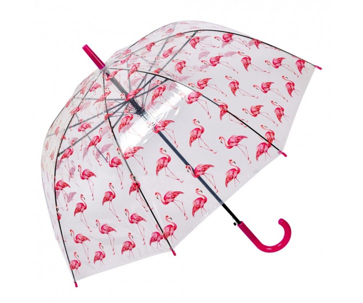 Průhledný deštník s plameňáky Flamingo - Ø 90*82 cm Clayre & Eef