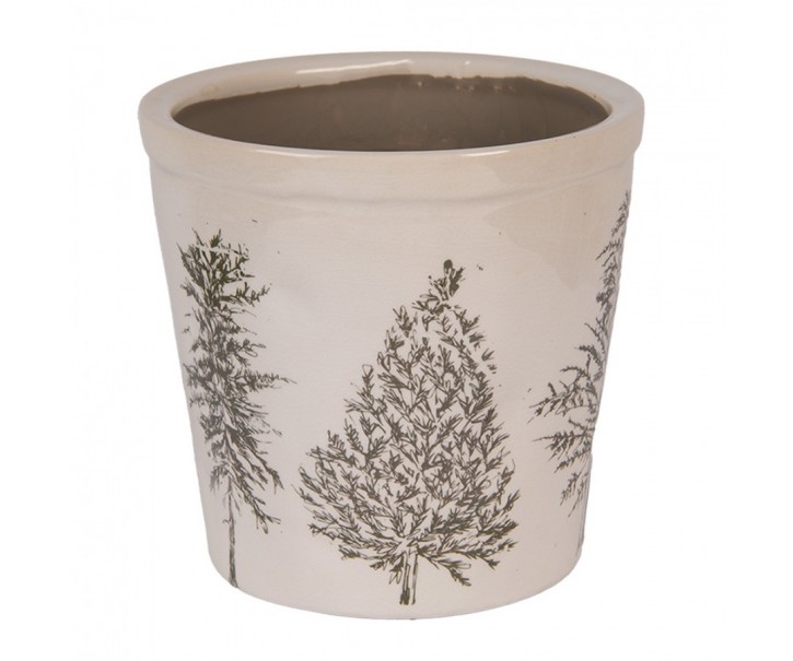 Béžový obal na květináč se stromky Natural Pine Trees - Ø 17*16 cm Clayre & Eef