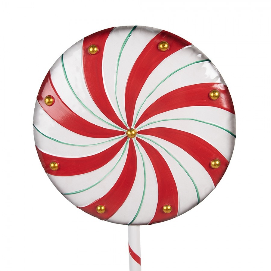 Červeno-bílá kovová dekorace lízátko Lollipop - 40*30*120 cm Clayre & Eef Červeno-bílá kovová dekorace lízátko Lollipop - 40*30*120 cm Clayre & Eef