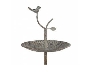 Zelenohnědý kovový dekorační dvoupatrový etažér s ptáčkem Birdie - Ø 26*48 cm