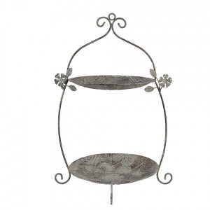Zeleno-hnědý kovový dvoupatrový etažér - 34*32*50 cm