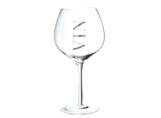 Sklenice na víno se stříbrným nápisem Vin - Ø 10*22 cm