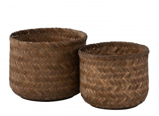 2ks hnědý obal na květináč/košík z bambusu - Ø39*30/ Ø35*26cm