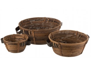 Set 3ks kulatý ratanový košík Rattan Brown - Ø 44*18/ Ø 35*15/ Ø 24*12 cm