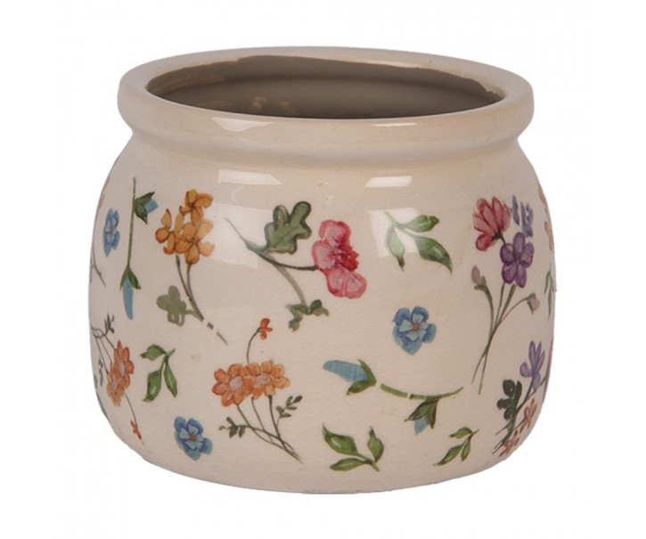 Keramický květináč s květinami Colourful Flowers S - Ø 12*10 cm Clayre & Eef