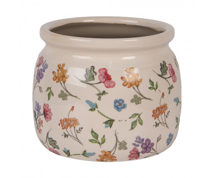 Keramický květináč s květinami Colourful Flowers S - Ø 16*13 cm Clayre & Eef