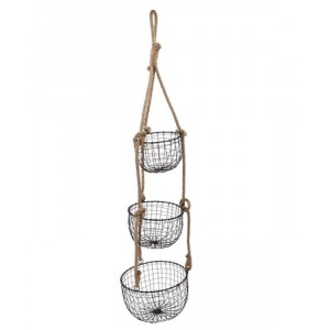 3ks závěsný kovový košík na laně - Ø 26*126 cm