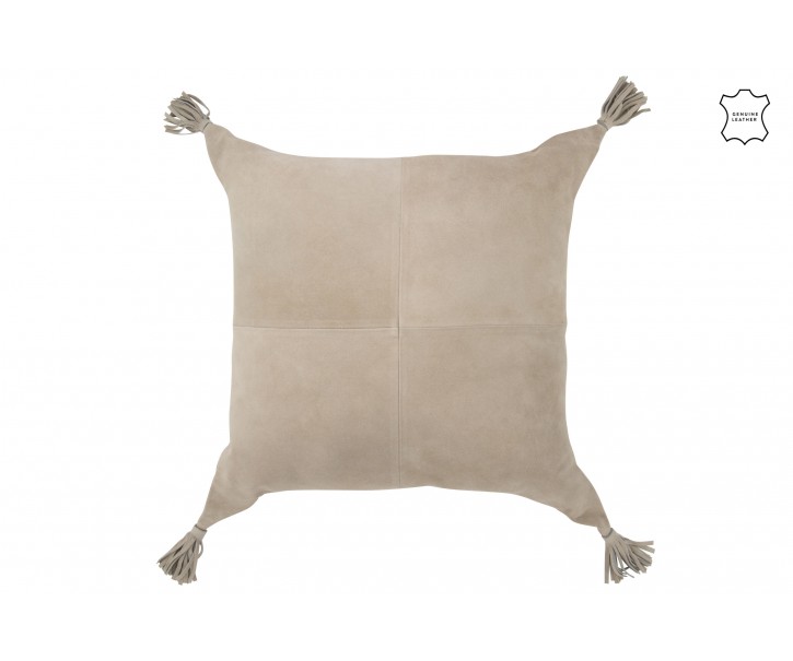 Šedý kožený polštář se střapci Tasse - 45*8*45 cm J-Line by Jolipa