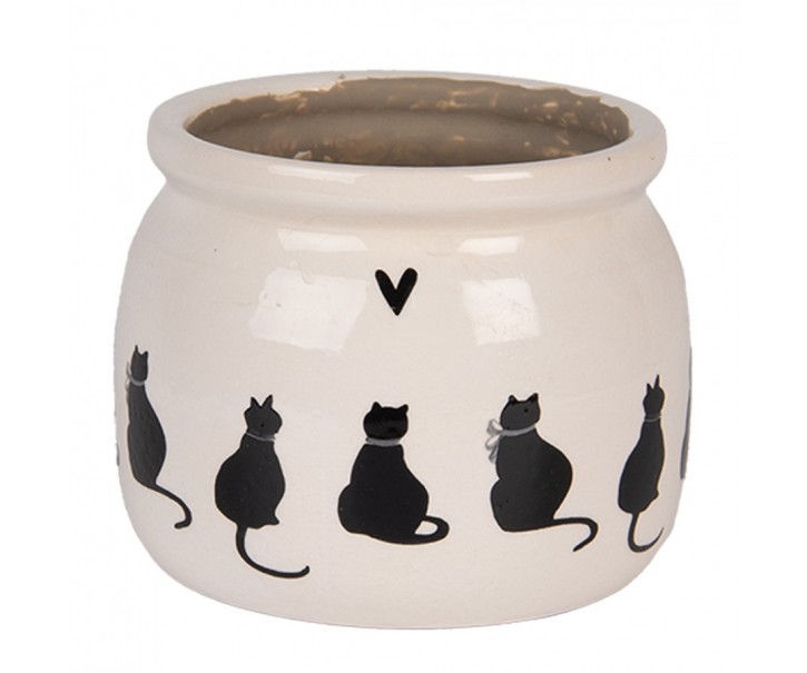 Béžový obal na květináč s kočkami a srdíčkem Dog&Cat S - Ø 12*10 cm Clayre & Eef