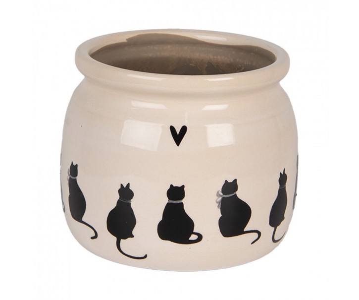 Béžový obal na květináč s kočkami a srdíčkem Dog&Cat M - Ø 16*13 cm Clayre & Eef