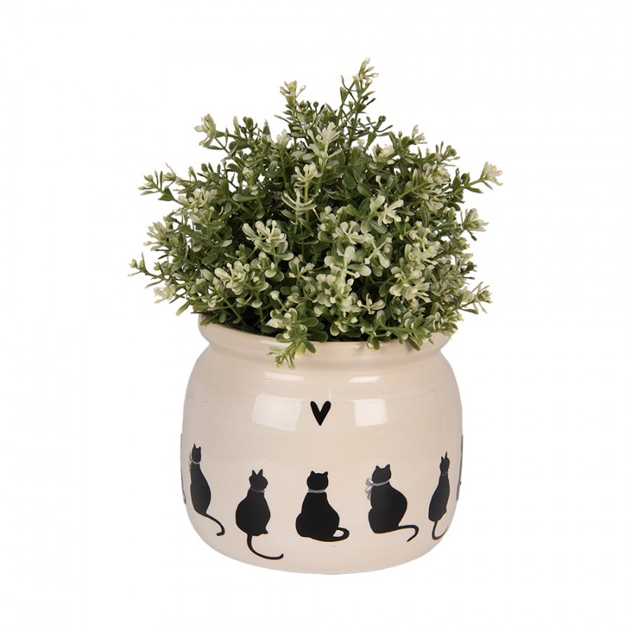 Béžový obal na květináč s kočkami a srdíčkem Dog&Cat M - Ø 16*13 cm Clayre & Eef Béžový obal na květináč s kočkami a srdíčkem Dog&Cat M - Ø 16*13 cm Clayre & Eef