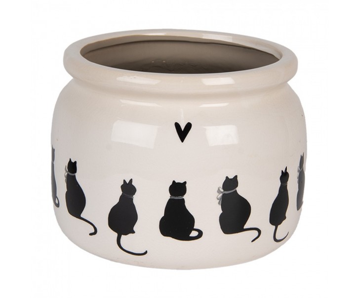 Béžový obal na květináč s kočkami a srdíčkem Dog&Cat L - Ø 20*15 cm Clayre & Eef