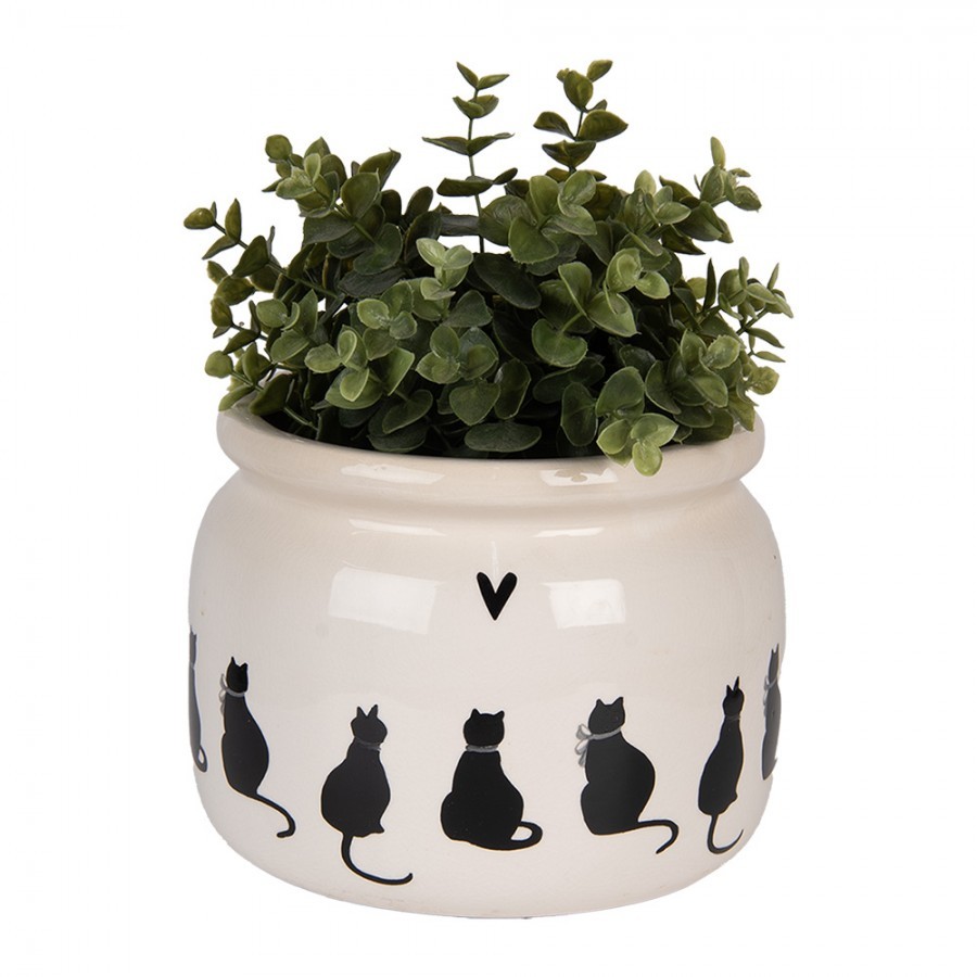 Béžový obal na květináč s kočkami a srdíčkem Dog&Cat L - Ø 20*15 cm Clayre & Eef Béžový obal na květináč s kočkami a srdíčkem Dog&Cat L - Ø 20*15 cm Clayre & Eef