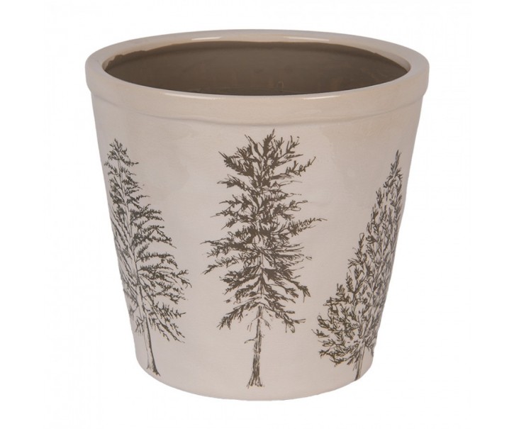 Béžový obal na květináč se stromky Natural Pine Trees XL - Ø 21*20 cm Clayre & Eef