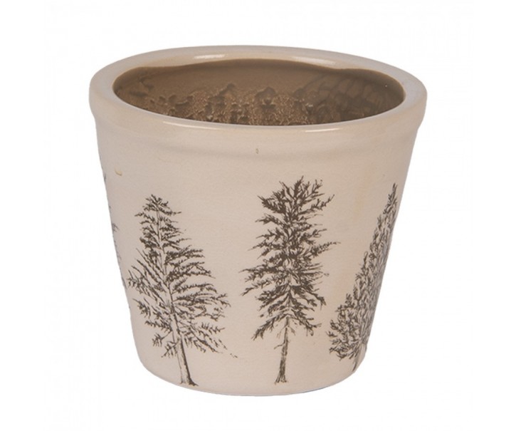 Béžový obal na květináč se stromky Natural Pine Trees S - Ø 12*11 cm Clayre & Eef