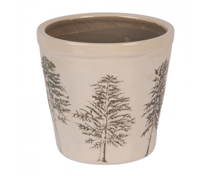 Béžový obal na květináč se stromky Natural Pine Trees M - Ø 15*14 cm Clayre & Eef