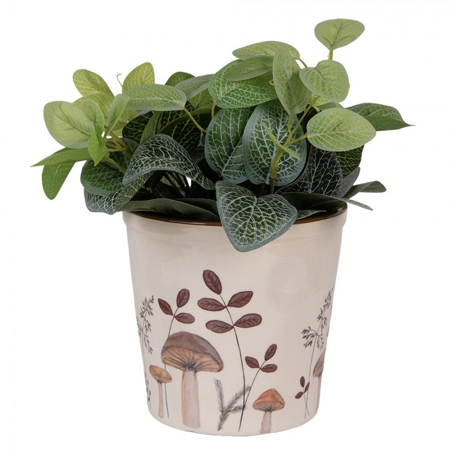 Béžový obal na květináč s houbičkami Little Forest Jewels L - Ø 17*16 cm Clayre & Eef Béžový obal na květináč s houbičkami Little Forest Jewels L - Ø 17*16 cm Clayre & Eef