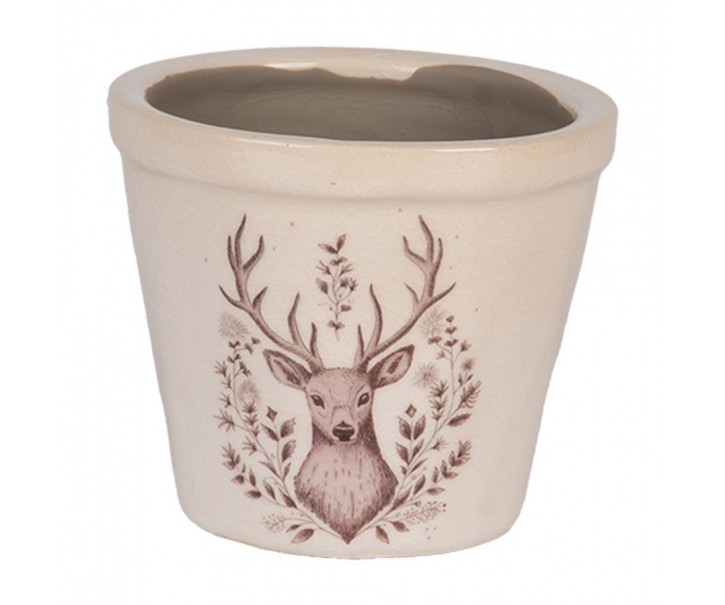 Béžový obal na květináč s jelenem Gentle Wilderness XS - Ø 8*7 cm Clayre & Eef