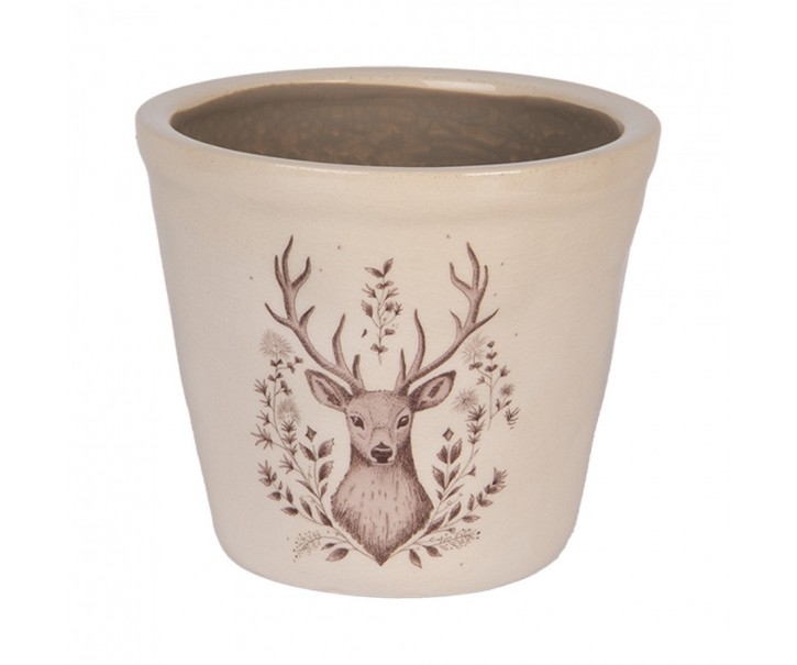 Béžový obal na květináč s jelenem Gentle Wilderness S - Ø 12*11 cm Clayre & Eef