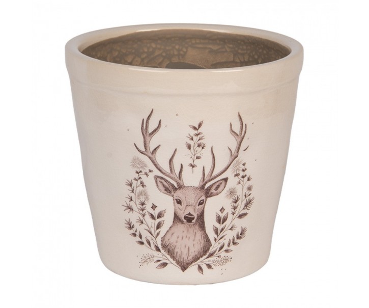Béžový obal na květináč s jelenem Gentle Wilderness M - Ø 15*14 cm Clayre & Eef
