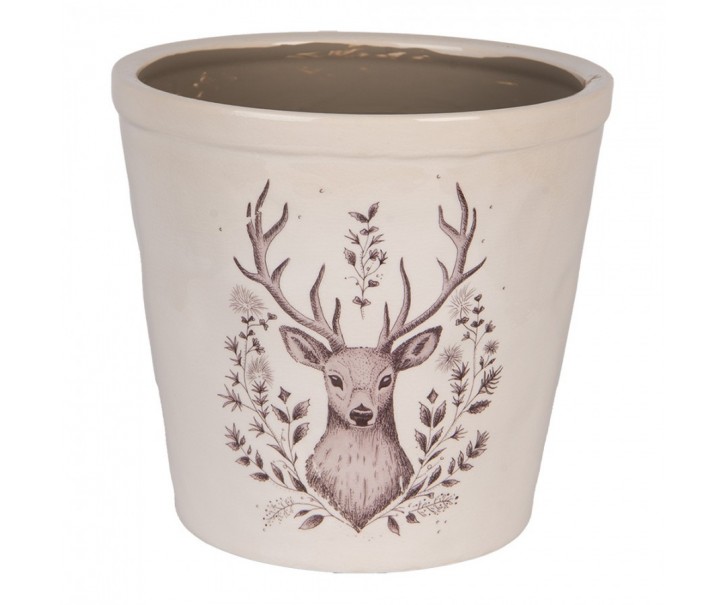 Béžový obal na květináč s jelenem Gentle Wilderness XL - Ø 21*20 cm Clayre & Eef