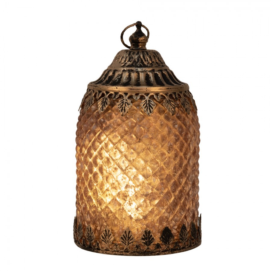 Hnědá skleněná svítící LED lucerna Balli - Ø 10*16 cm Clayre & Eef Hnědá skleněná svítící LED lucerna Balli - Ø 10*16 cm Clayre & Eef