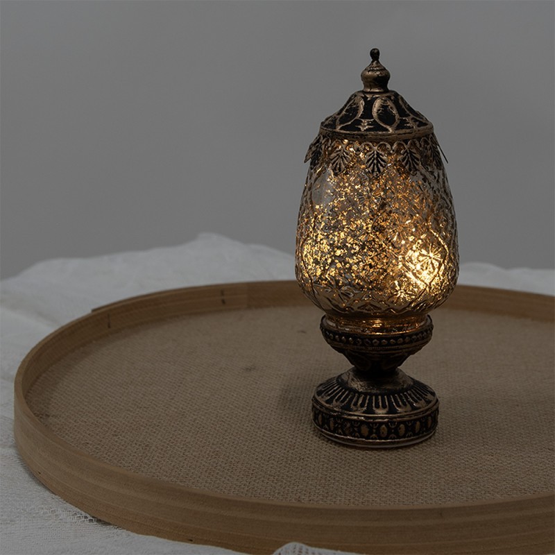 Hnědá skleněná svítící LED lucerna Balli - Ø 10*23 cm Clayre & Eef Hnědá skleněná svítící LED lucerna Balli - Ø 10*23 cm Clayre & Eef