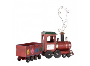 Červená kovová dekorace vláček Locomotive Noel - 63*15*38/50 cm