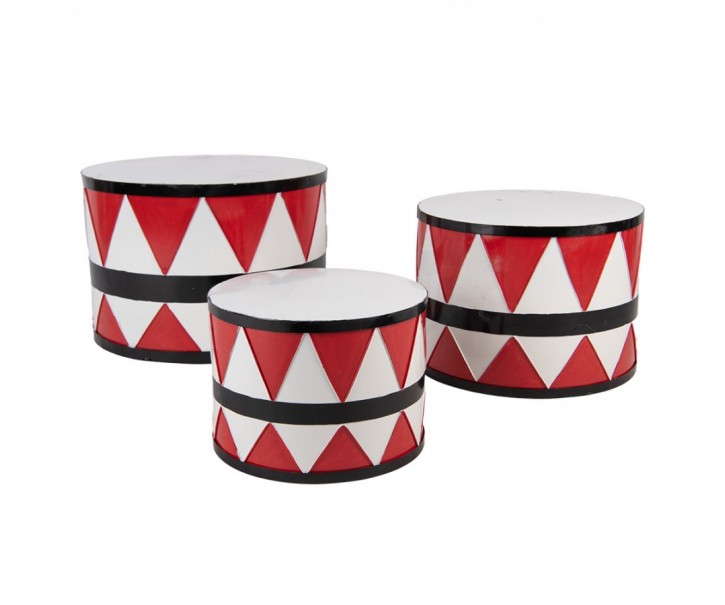 3ks kovový dekorační buben Christmas Drum - Ø 47*32 / Ø 39*28 / Ø 31*22 cm Clayre & Eef