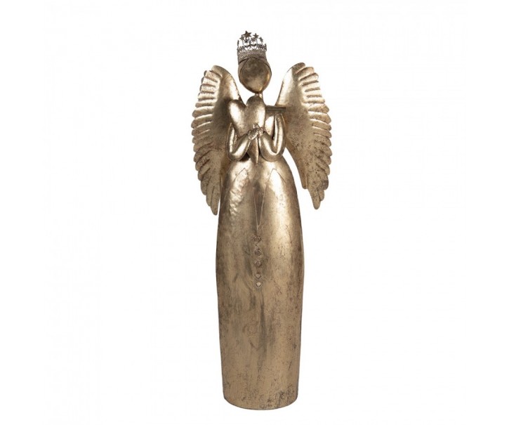 Zlatá antik kovová veliká dekorace anděl se srdcem Christmas Angel - 36*15*100 cm Clayre & Eef