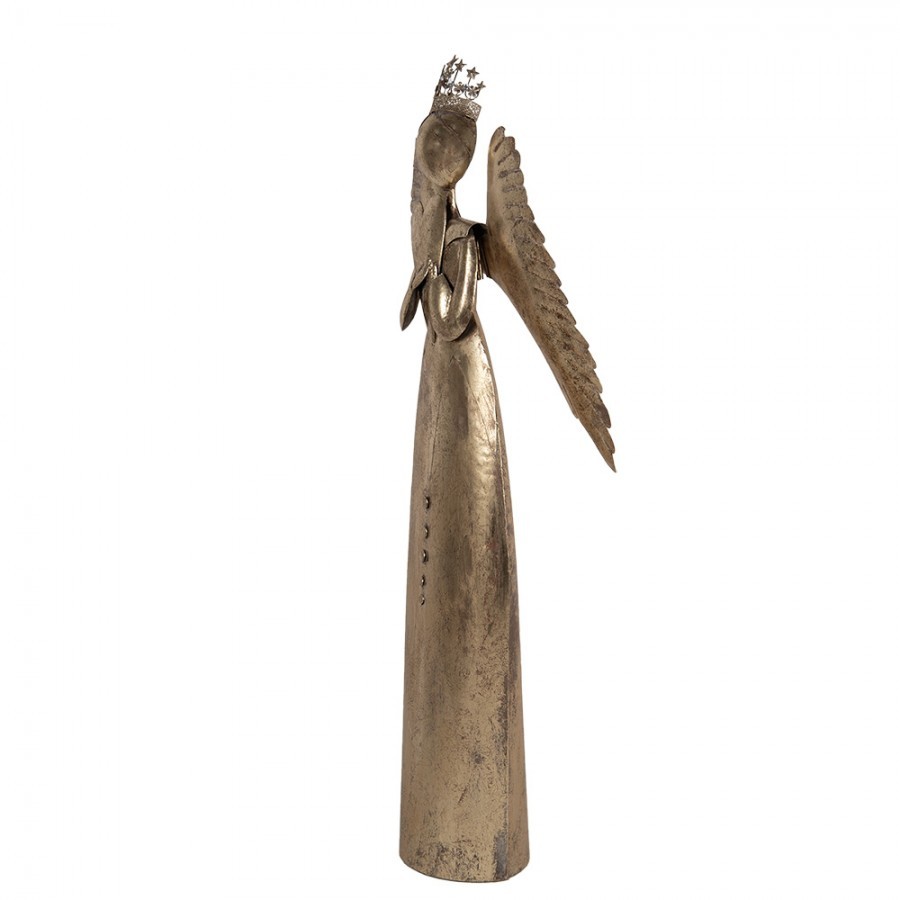 Zlatá antik kovová veliká dekorace anděl se srdcem Christmas Angel - 36*15*100 cm Clayre & Eef Zlatá antik kovová veliká dekorace anděl se srdcem Christmas Angel - 36*15*100 cm Clayre & Eef