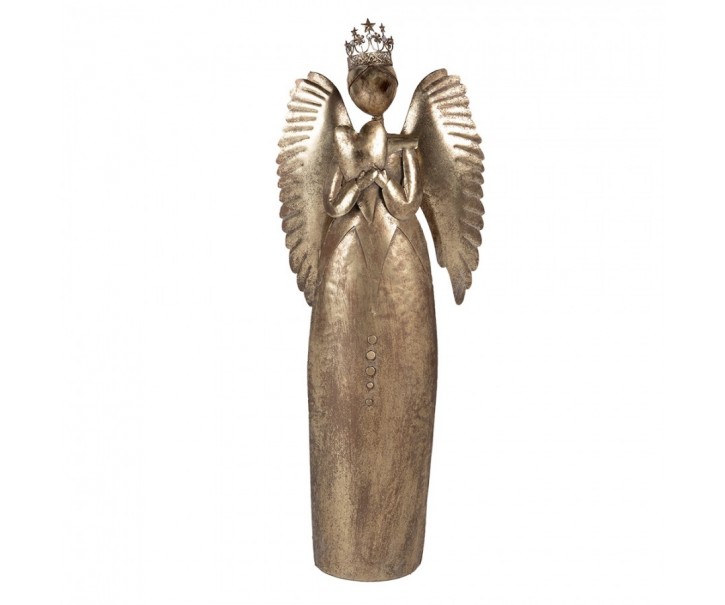 Zlatá antik kovová veliká dekorace anděl se srdcem Christmas Angel - 52*22*144 cm Clayre & Eef
