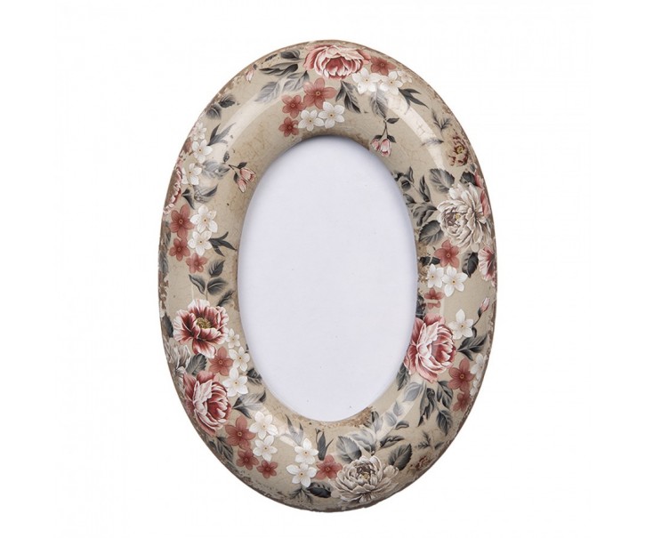 Oválný fotorámeček s keramickým okrajem s květy Floria - 13*3*18 cm / 9*13 cm Clayre & Eef